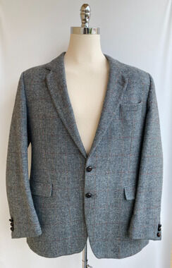 Vtg Donegal Tweed Blazer Men Herringbone Virgin Wool Ireland Blue 44R